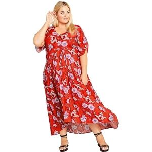 NWT Avenue Floral Print Red Midi Dress Size womans 16